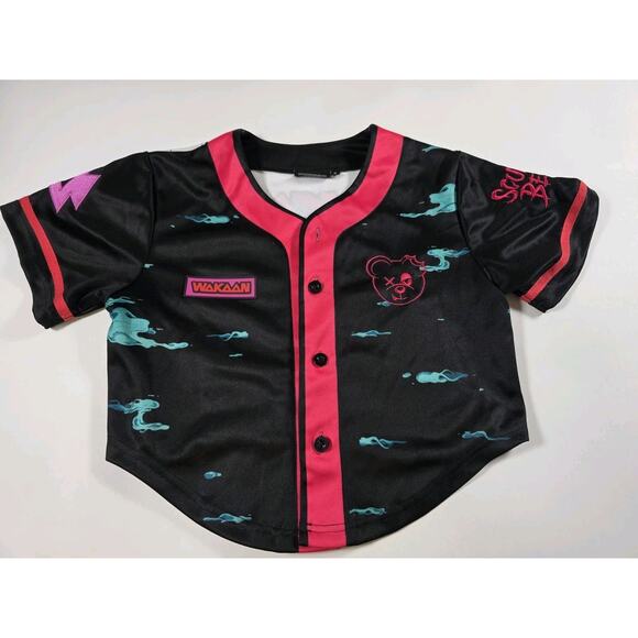 Scummy Bears x Wakaan Cropped Jersey Women’s Small Hot Pink Black Teal - Picture 1 of 6
